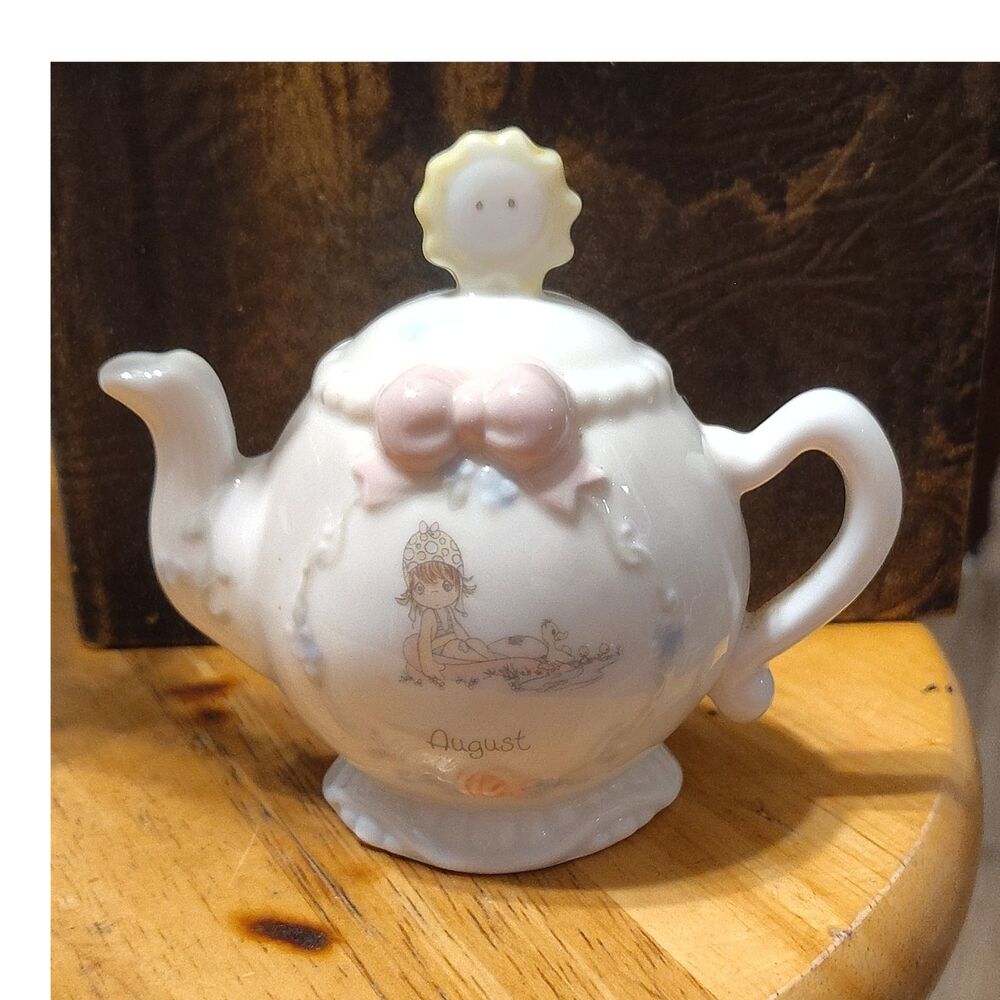 Enesco Precious Moments 1993 Porcelain Flower Teapot Vintage White Pink